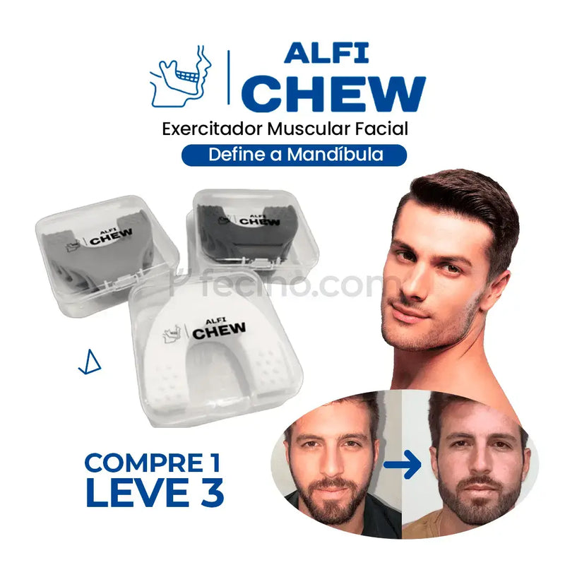 AlfiChew® - Exercitador Muscular Facial Define a Mandíbula (+ Corretor Postural para os 100 Primeiros)