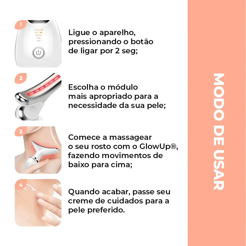 Massageador Facial GlowUp® Rejuvenesce, Elimina Rugas e Papadas (+ Brinde Exclusivo)